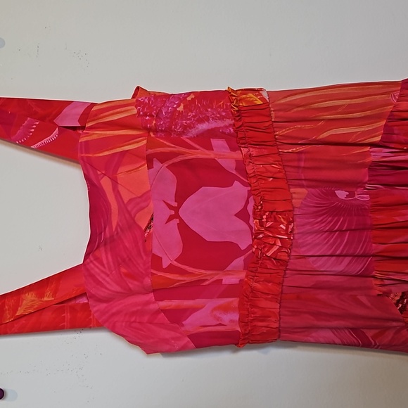 💜 Love Binetti Hera Print Dress Pink/ Fuchsia 100% Silk NWOT Sz XS - Picture 2 of 8